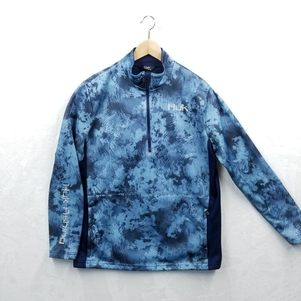 Huk Pullover‎ Men Medium Blue 1/2 Zip KC Scott Art Subphantis Performance Fleece
